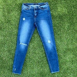 Flying monkey high rise ankle skinny jeans in dark distressed denim. Women’s 30